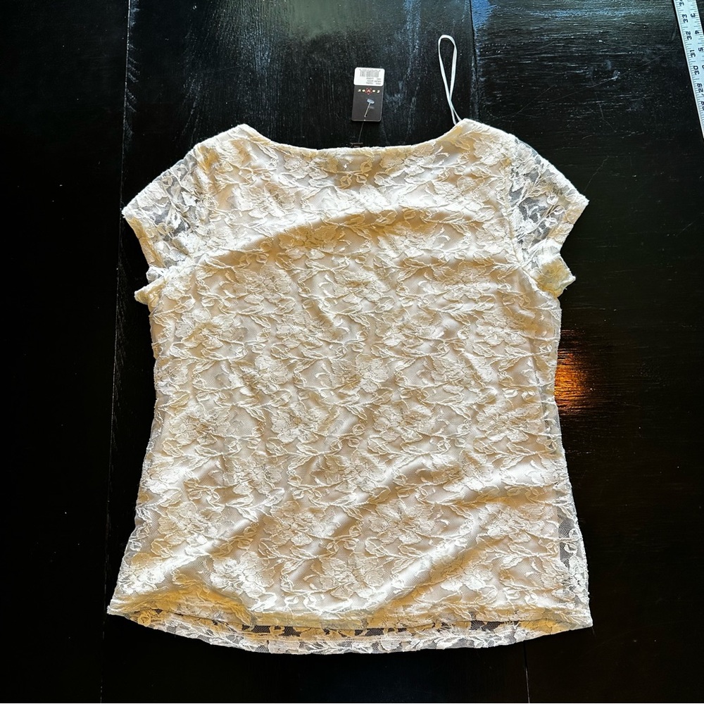 NWT Fever Large Ivory White New Top Blouse Short Sleeve Vacation Tropical Lace